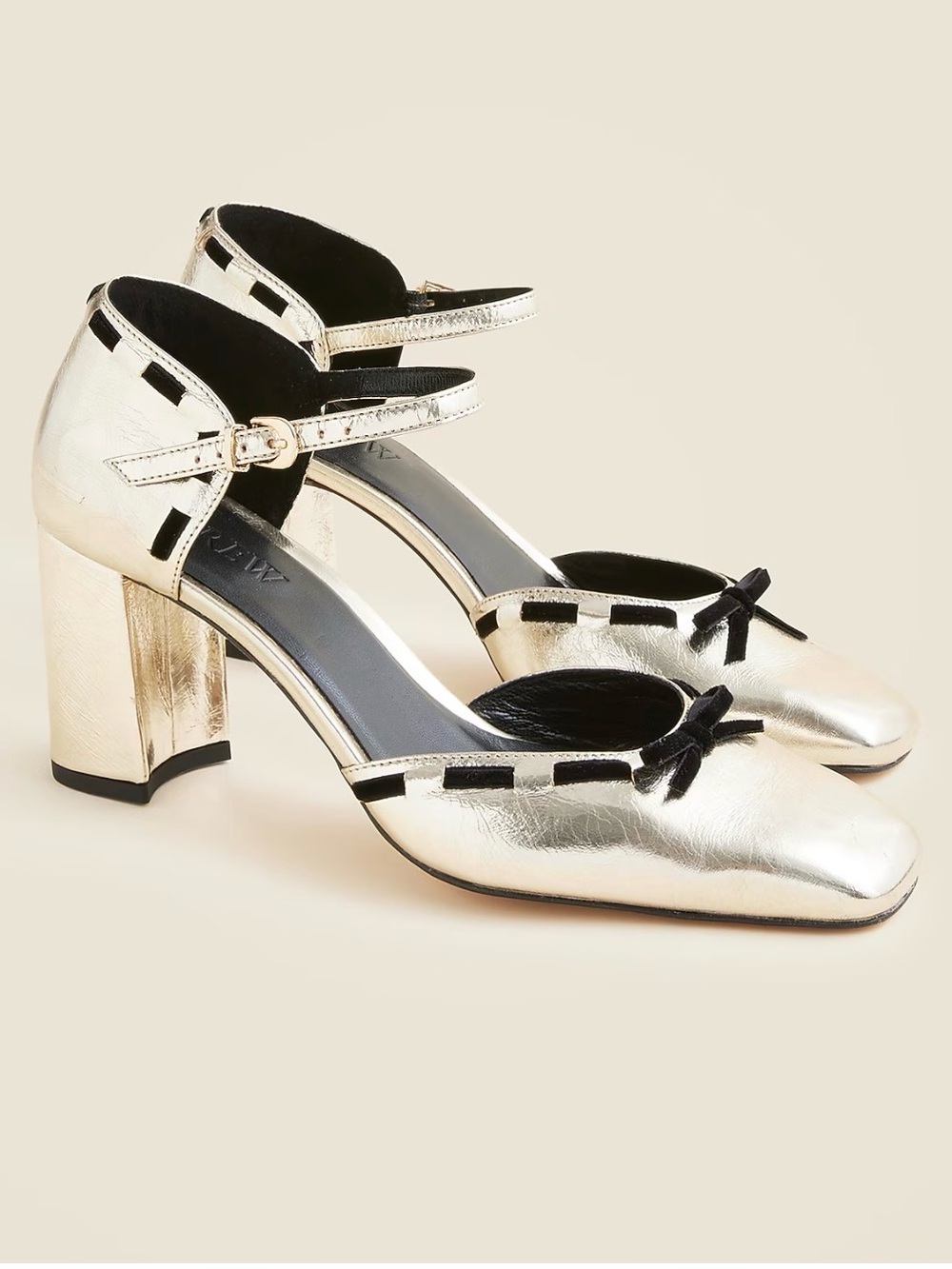 NWOB J Crew Maisie bow heels in metallic crinkle leather size 10